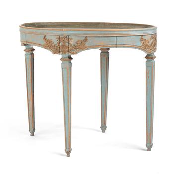 33. A blue painted Gustavian table, 18th century.