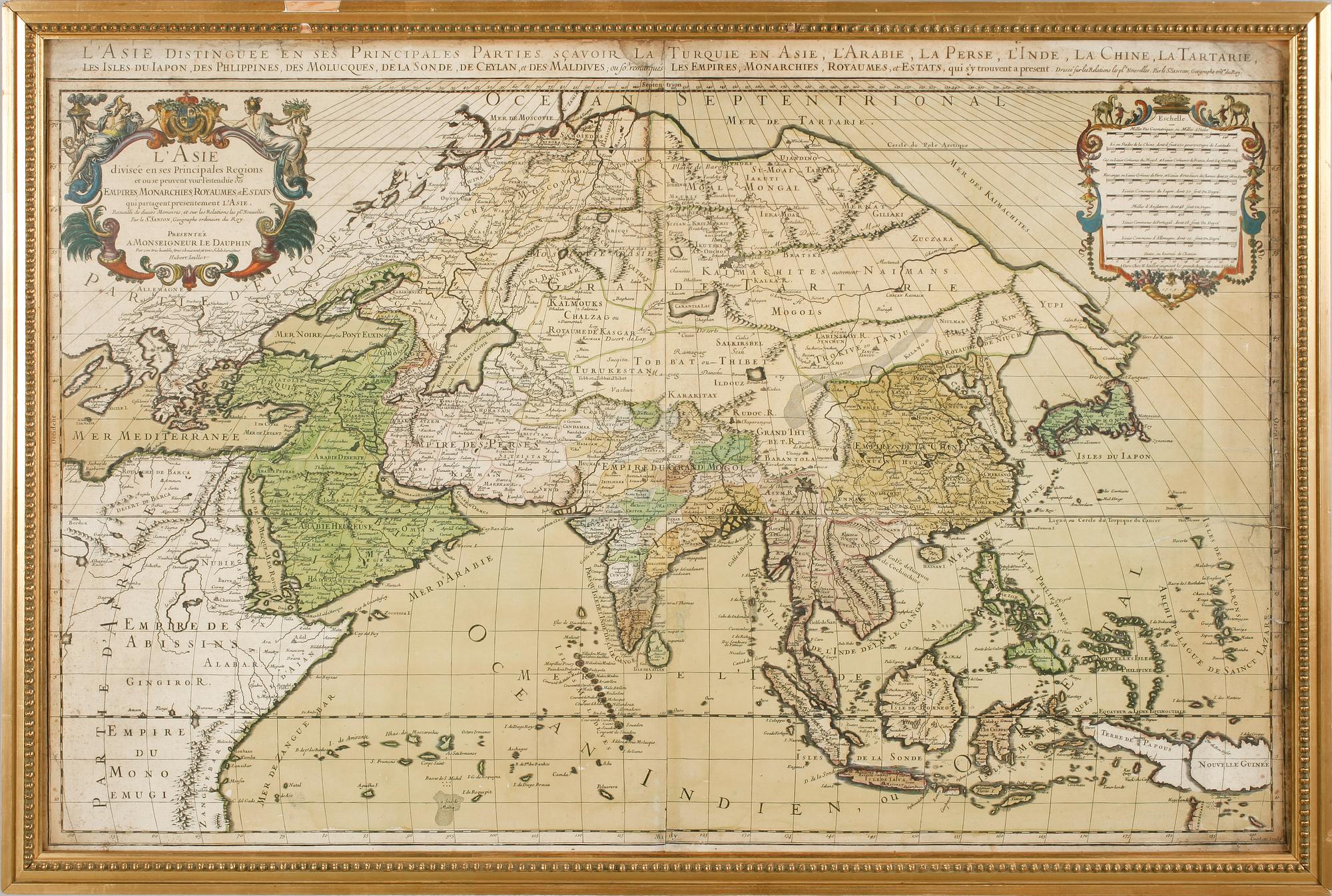 KOPPARSTICK, 1600-/1700-tal, karta över Asien, av Sr Sanson.