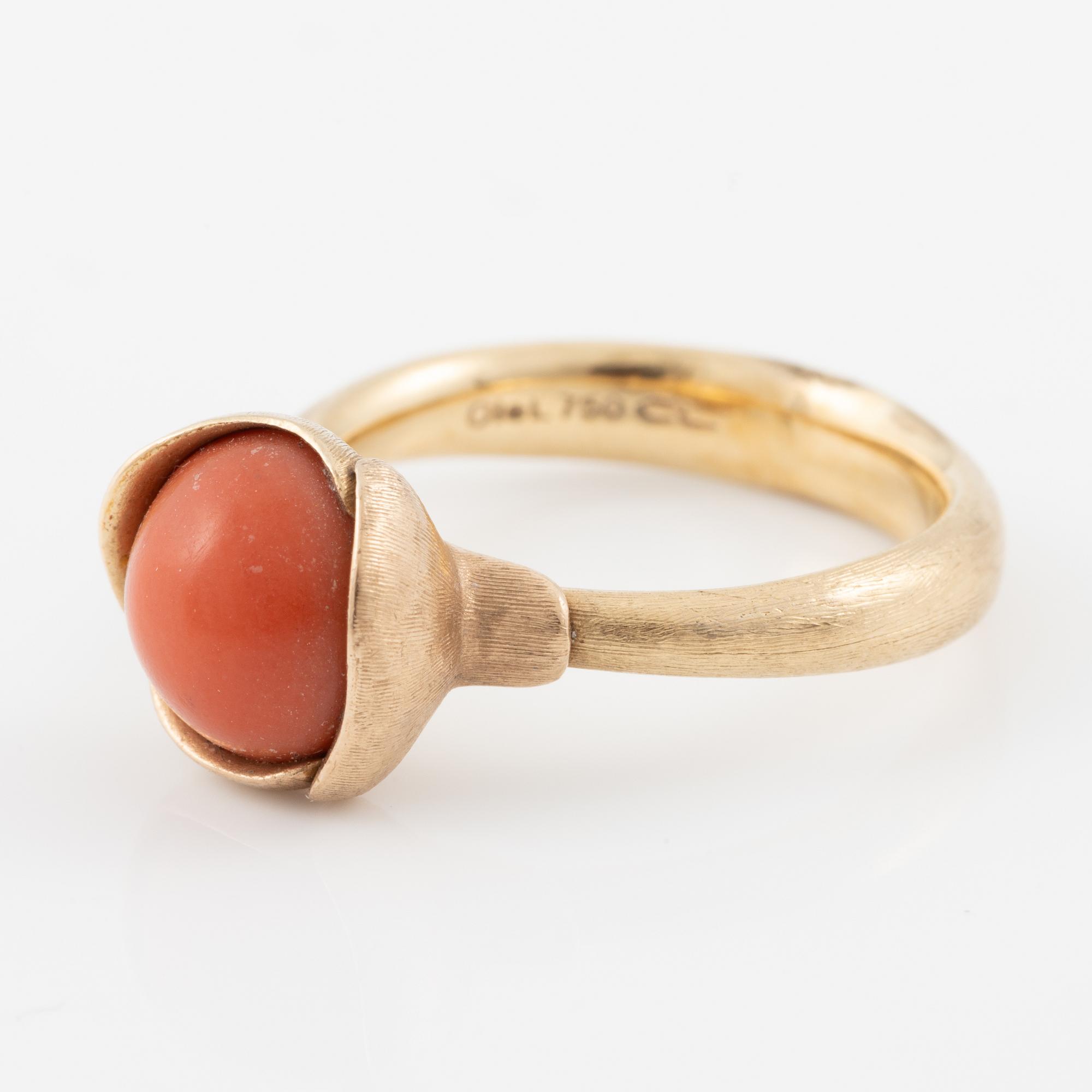 Charlotte Lynggaard, Ole Lynggaard, ring, "Lotus", 18K gold with coral.