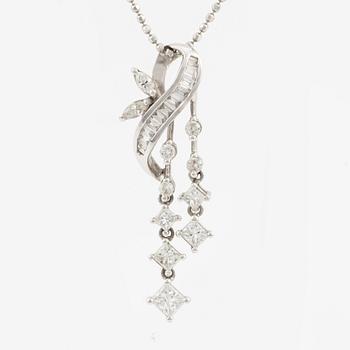 Necklace, 18K white gold with brilliant, princess, navette, and baguette cut diamonds.