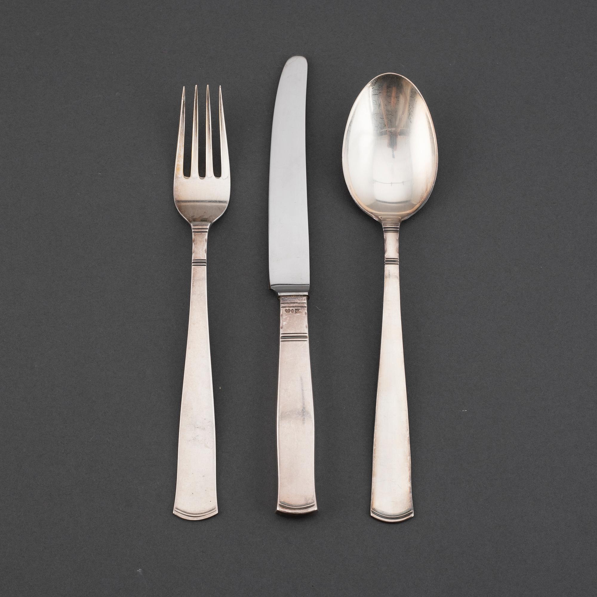 JACOB ÄNGMAN, a 'Rosenholm' part silver cutlery, GAB, Stockholm, 1950/60s (63 pieces).