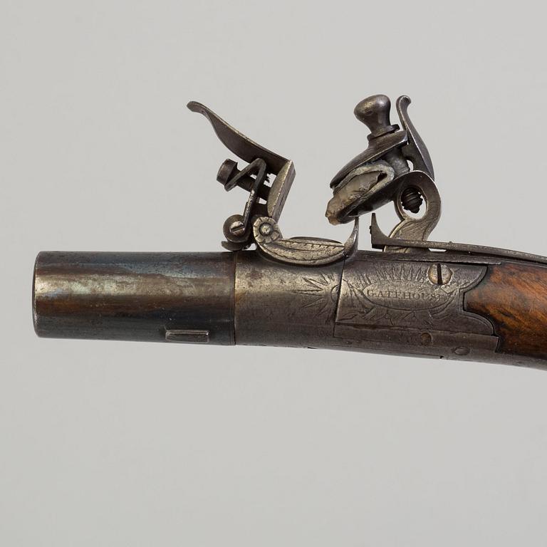 FLINTLÅSPISTOL, brittisk, signerad Gatehouse Portsmouth, omkring 1800.