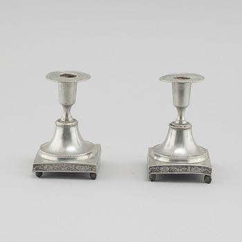 A pair of pewter candlesticks, probably by Gustaf Frederic Wigholm in Eskilstuna, first half of the 19th century.