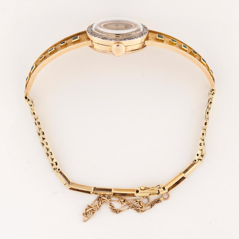 ARMBANDSUR, dam, Zenith Precision, 14K guld, diamanter, smaragder. Vikt tot. 20,7 g.