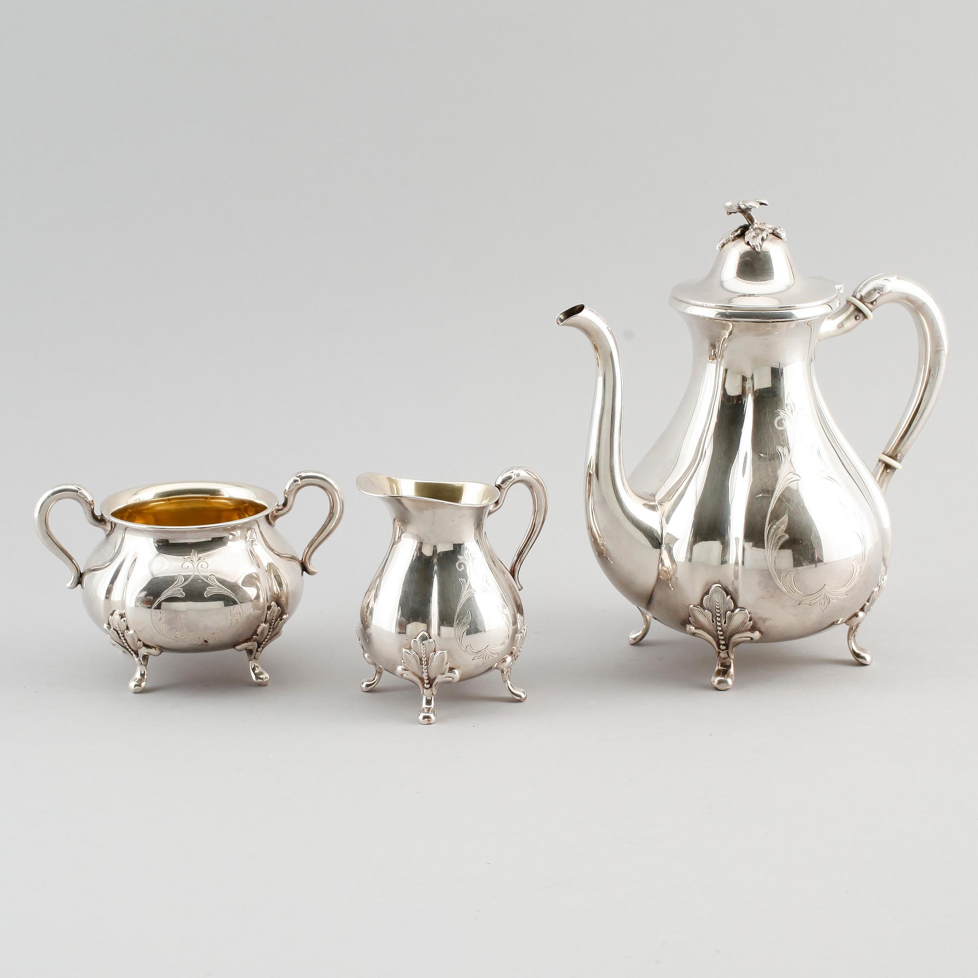 KAFFESERVIS, 3 delar, silver, GAB, Stockholm 1953. Vikt ca 898 gram.