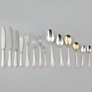 Bestick, 131 st, nysilver och silver (190 g) , "Haga", merparten tillverkade av Skandia.