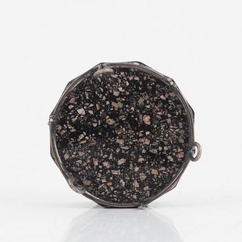 An early 19th century 'Orrlok' porphyry salt with a silver stand,  mark of C. L. Nordström, Uddevalla 1897.