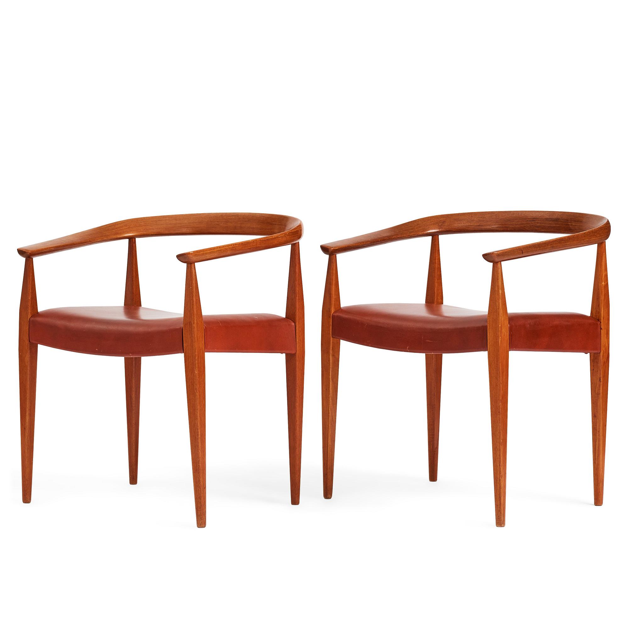 Nanna Ditzel, a pair of armchairs, "model 113", Poul Kolds Savværk, Denmark 1950-60's.