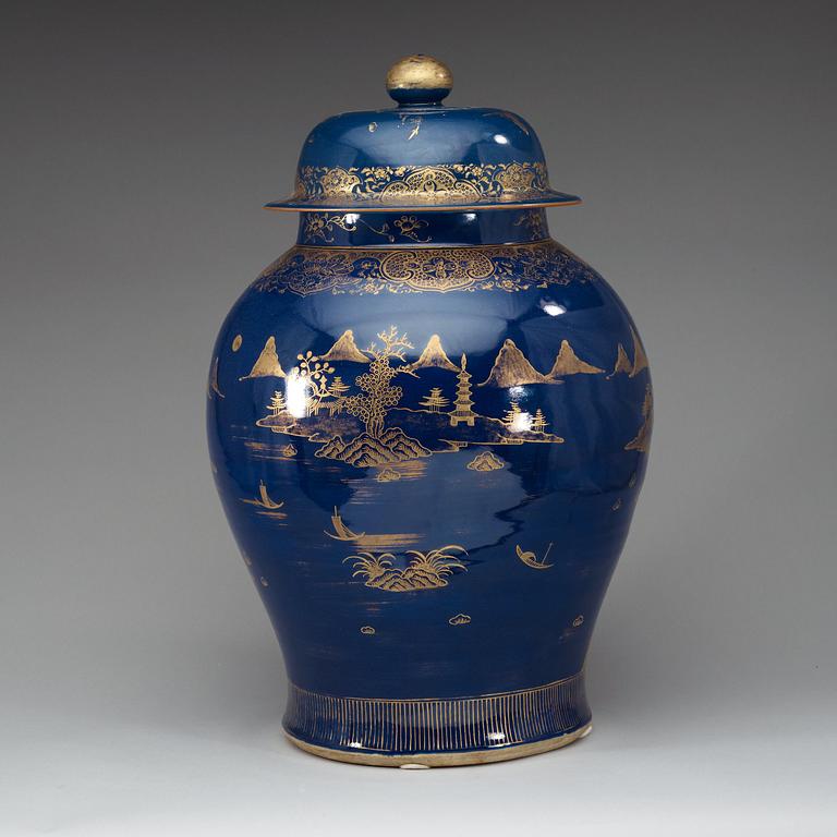 A large powder blue jar with cover, Qing dynasty, Qianlong (1736-95).