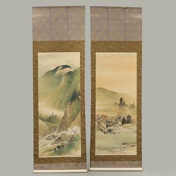 RULLMÅLNINGAR, 2 st, siden på papper, Japan, 1900-tal, bär signatur.