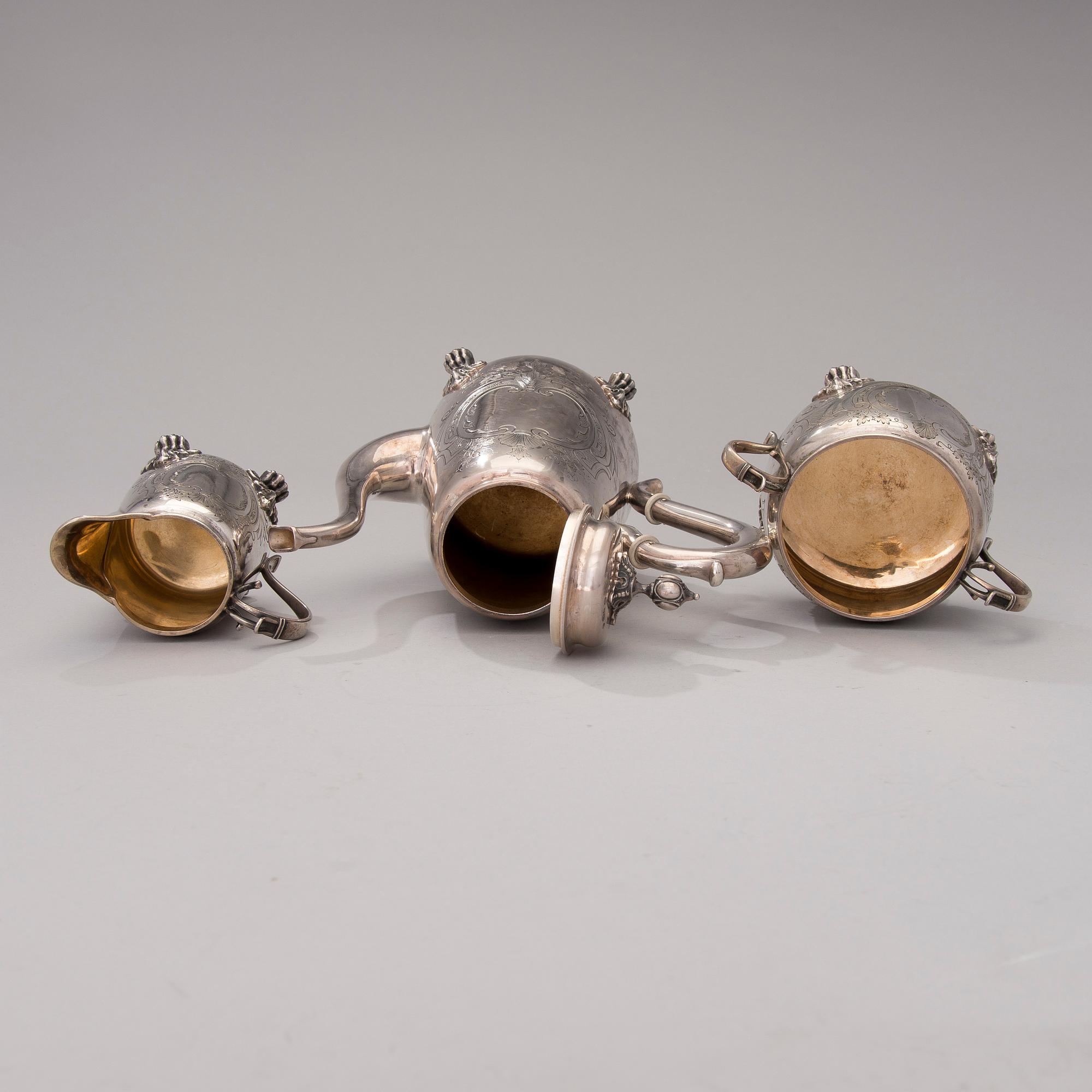 A 3-piece silver coffee set, mark of Otto Roland Mellin, Helsinki 1882-85.