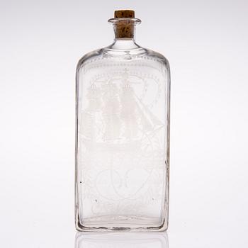 SPETSGLAS 1700-tal och BRÄNNVISKFLASKA, glas, 1800-tal.