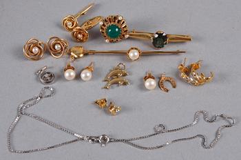 PARTI SMYCKEN, 15 delar, guld mest 18 K, sent 1800-tal - sent 1900-tal. Tot ca 39 g.