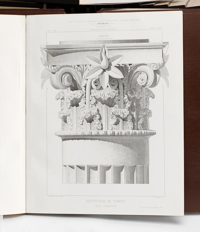 BOKVERK. 43 volymer i 34 band, "Revue Général de L'árchitecture et des Travaux Publics". Sous la direction de César Daly.