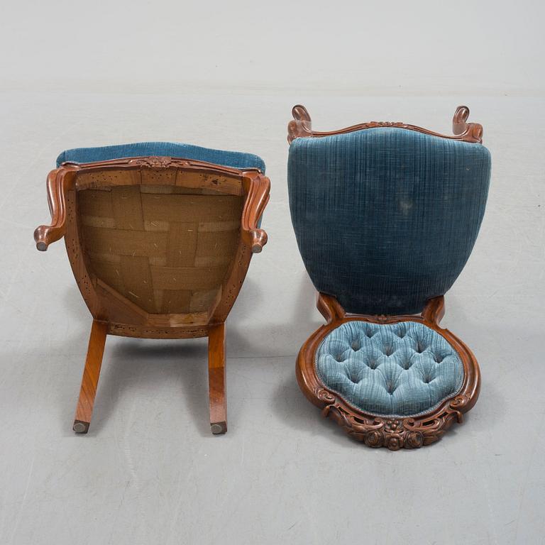 Six late 19th century walnut chairs.