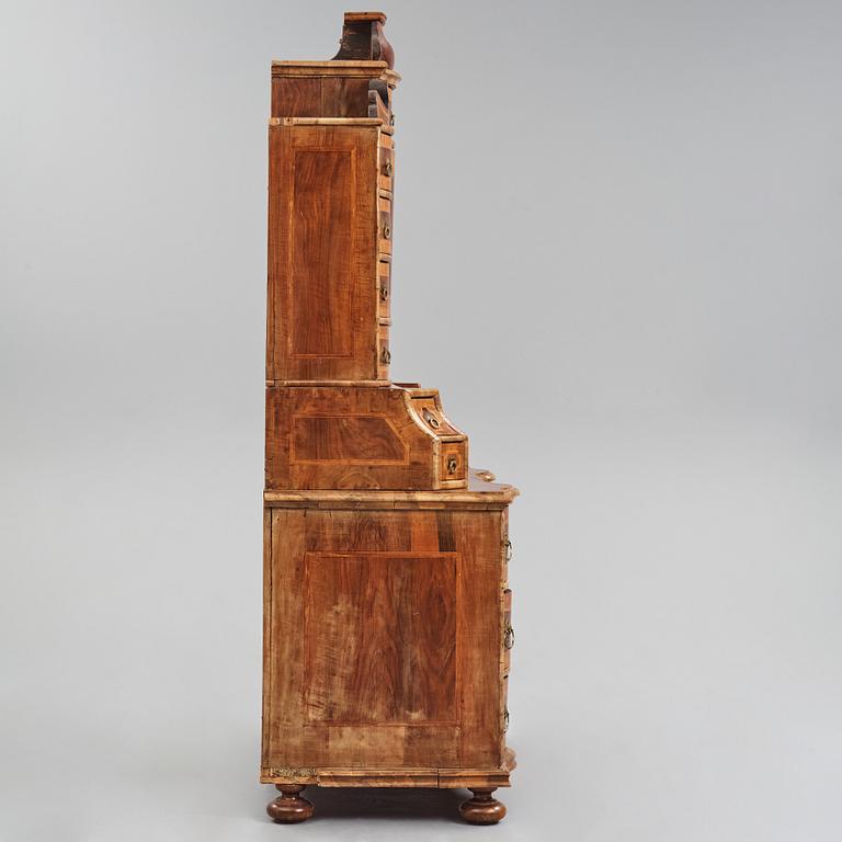 A South German late Baroque walnut and burr-walnut writing cabinet, first part of the 18th century.