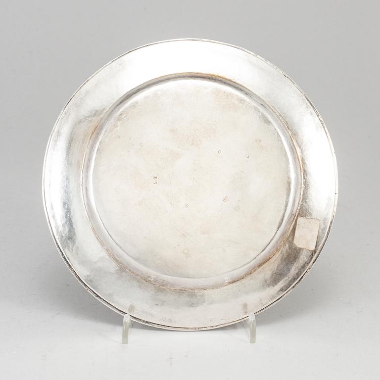 A Swedish 19th century silver plate, mark of Barkander & Söhrling, Linköping 1856.