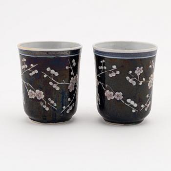 A pair of famille noire cups, Qing dynasty, 19th Century.