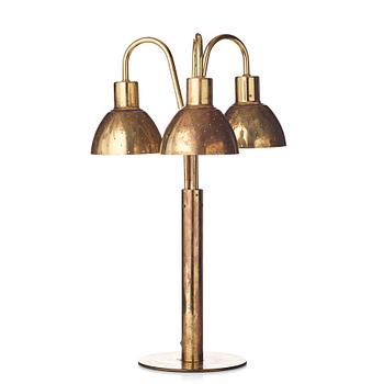 277. Hans-Agne Jakobsson, a brass three light table lamp, Markaryd Sweden, modell B211.