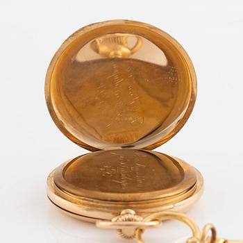 Pocket watch, Record, hunter, 14K guld, chain in 18K gold, ca 52 mm.