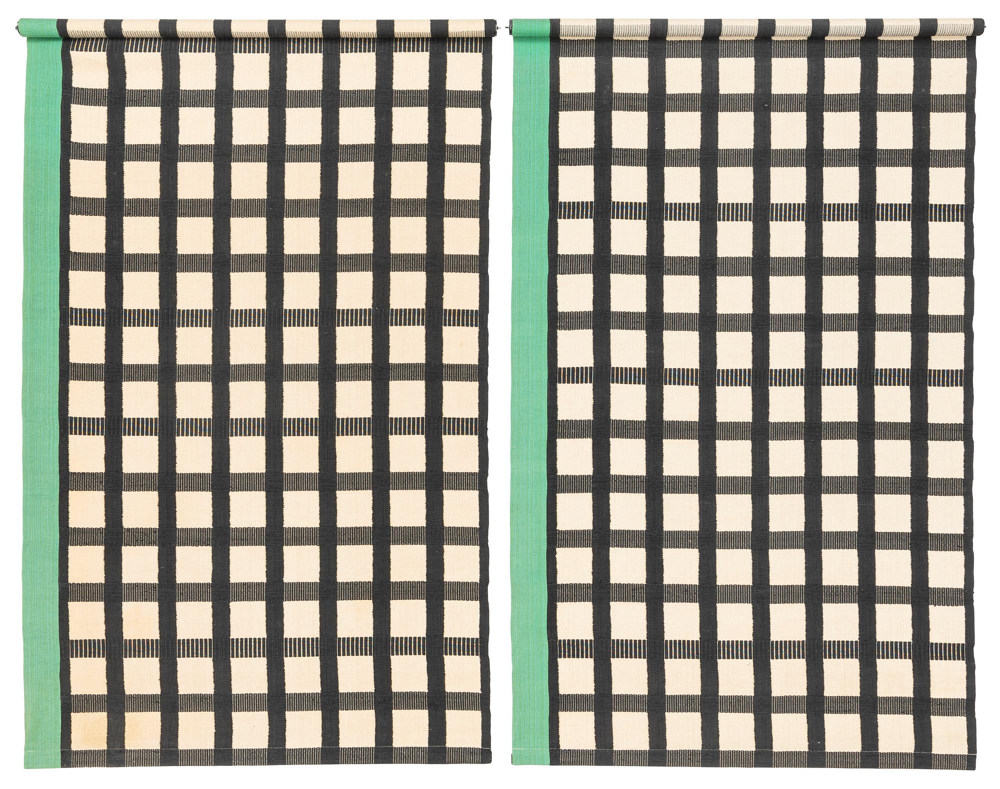 Olle Nyman, ett par vävda tapeter, slätväv, ca 204 resp 220 x 128 cm, Handarbetets Vänner.