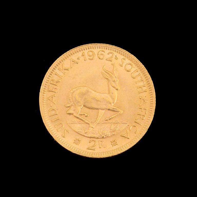GOLD COIN, 2 rand, South Africa 1962. Weight ca 8 g.