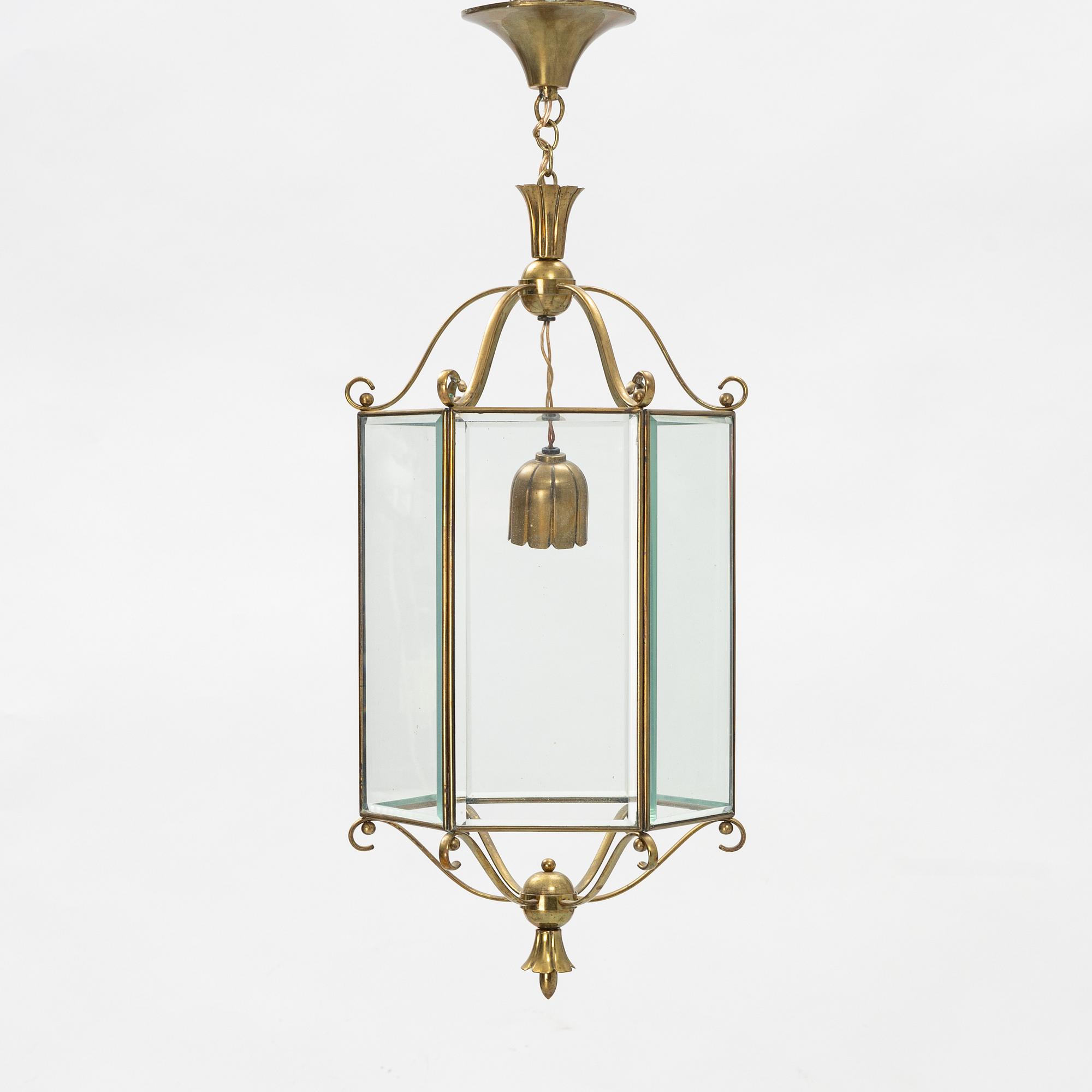 Brass and glass table lamp, 1900's.