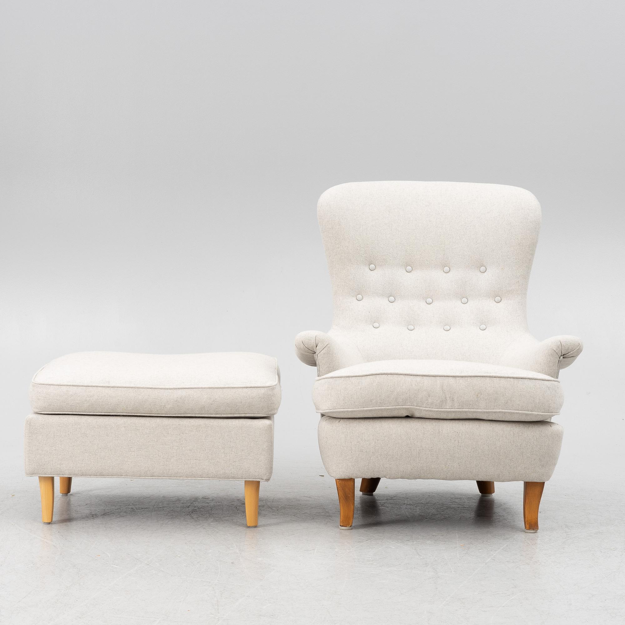 Carl Malmsten, armchair with footstool, "Solo", second half of the 20th century.
