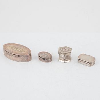 Four Swedish Silver Snuff Boxes, 19th Century.