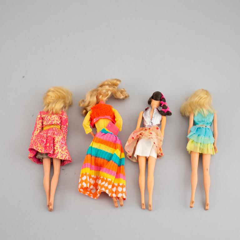 Four Barbiedolls with accessories, Mattel, 1960's-70's.