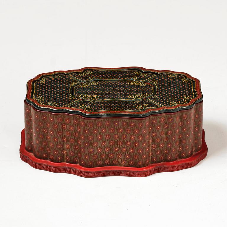 A fine carved lacquer box and cover with tianqi lacquer inset boxes and covers, Qing dynasty, Qianlong (1736-95).