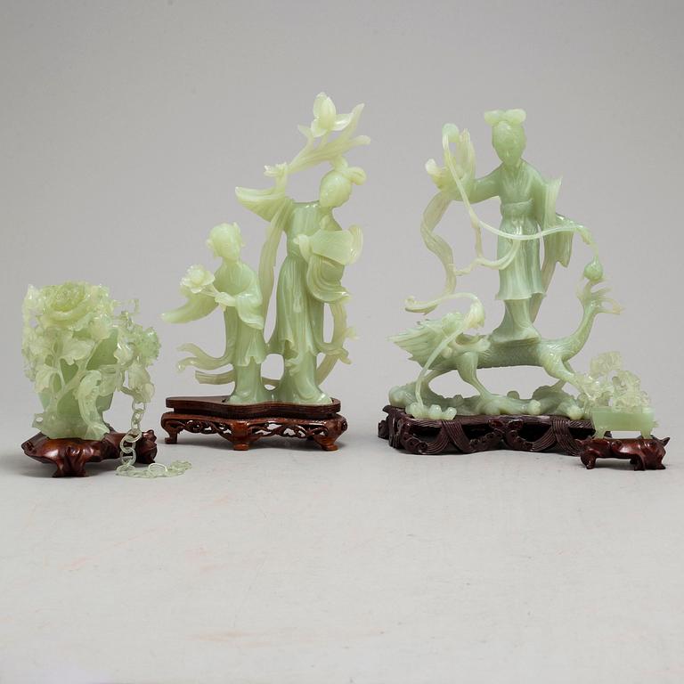 Four Chinese glass sculptures, 20th century.