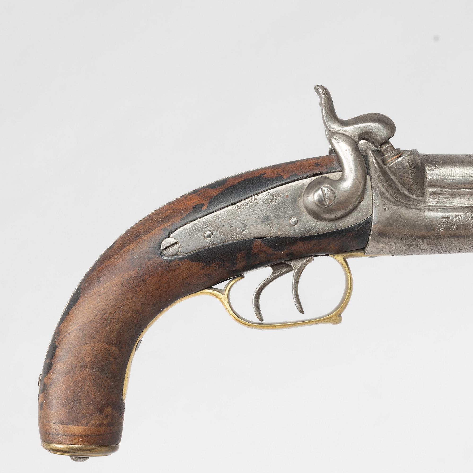 Slaglåspistol, dubbelpipig, 1800-talets andra hälft.