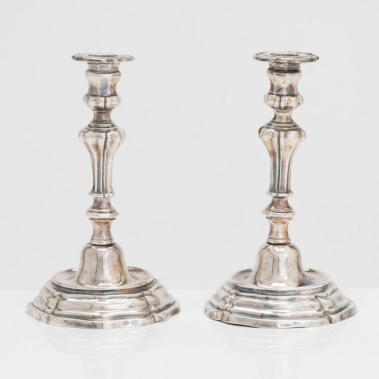 A pair of Italian Rococo silver candlesticks, Rome circa 1760.