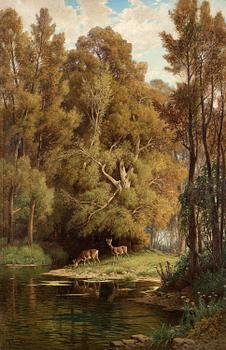 230. Hermann-David-Salomon Corrodi, Scene in the forest with deers.