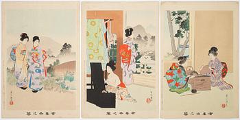 Miyagawa Shuntei, a series of thirteen woodblock prints in colours, circa 1900.