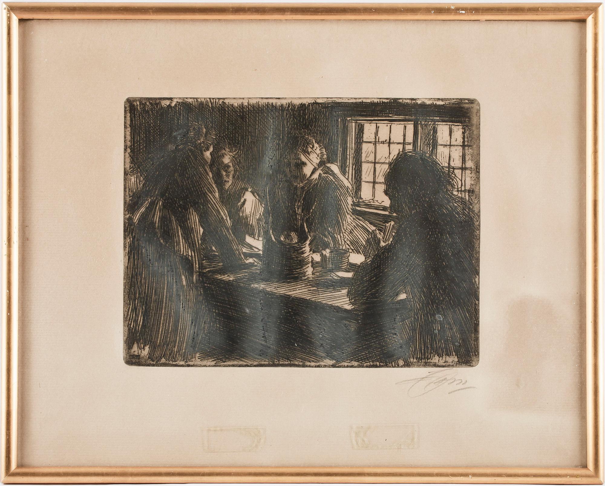 ANDERS ZORN, etsning. Signerad. Signerad och daterad 1905 i plåten.