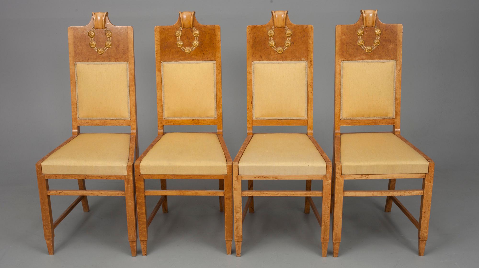 STOLAR 4 st, jugend, masurbjörkfanerad och björk, Finland 1912.