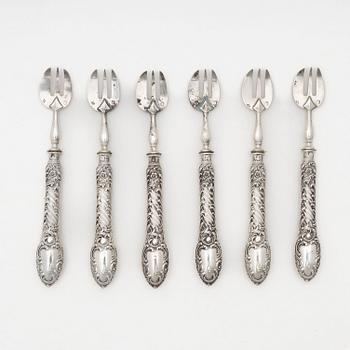 A set of six French silver oyster forks, mark of Henri Gabert, Paris, active 1882-1901.
