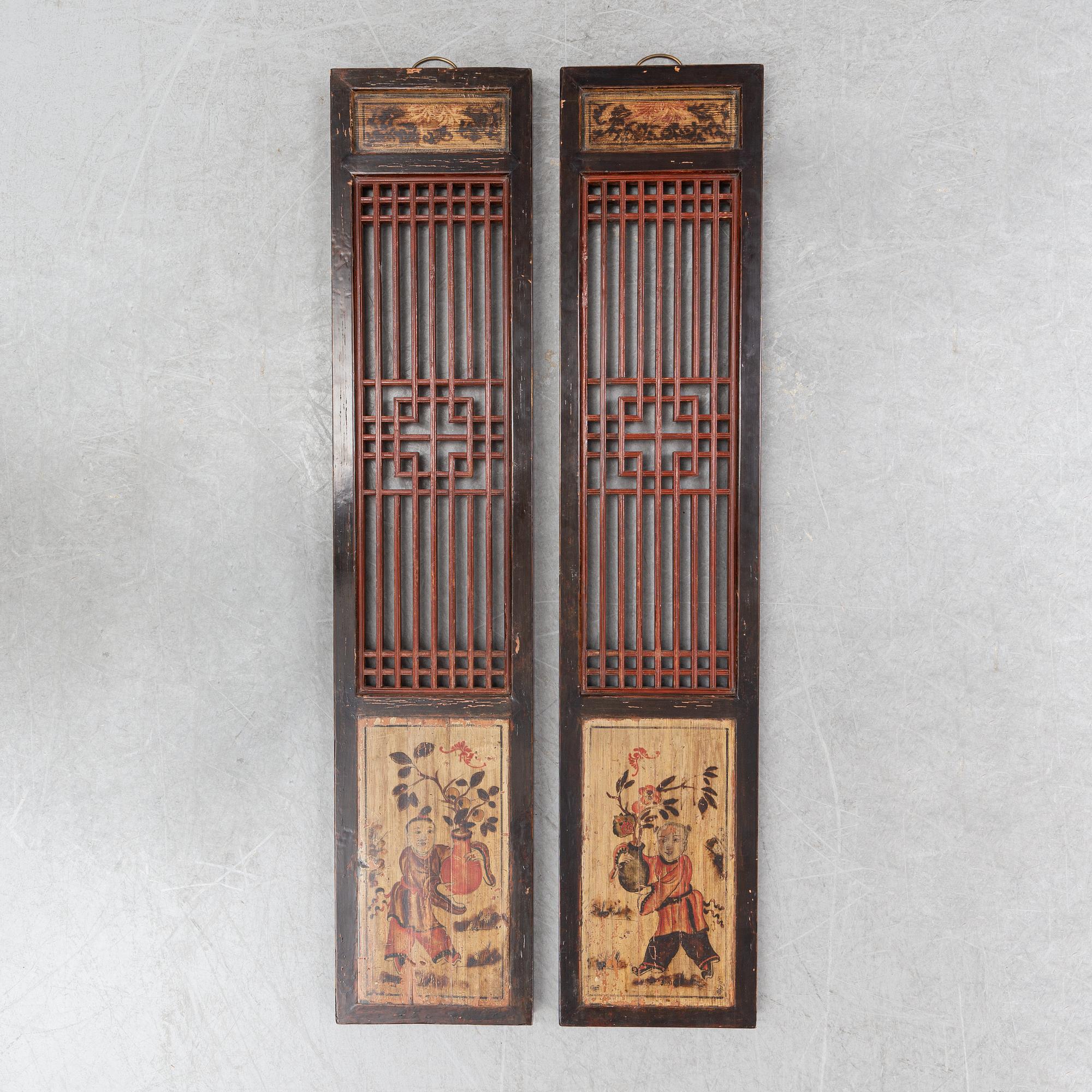 Väggpaneler, 2 st, Kina, tidigt 1900-tal.