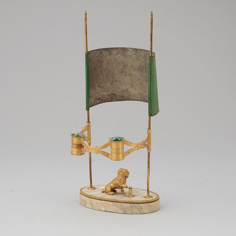 A late Gustavian early 19th century two-light table lamp.