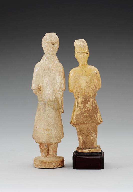 Two glazed male figures, Tang dynasty (618-907).