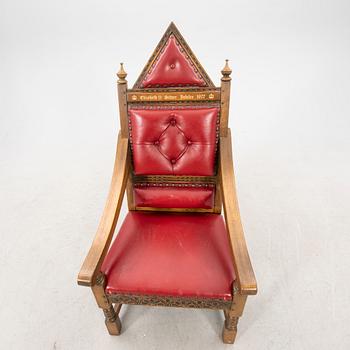A oak and leather throne commemorating Elizabeth II silver jubilee 1977 by Wood Bros. Ltd.