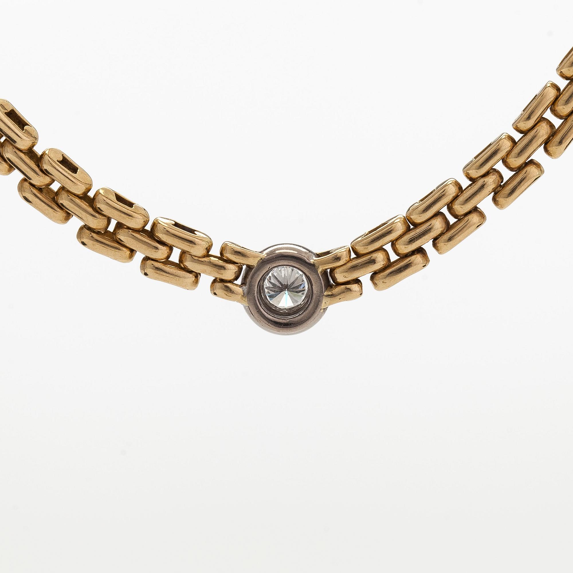 Necklace, set with a brilliant-cut diamond, and bracelet, 18K gold. Finnish import marks 1990.