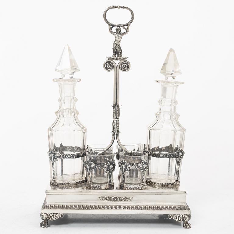 Adolf Zethelius, likörset, silver och glas, Stockholm 1821.