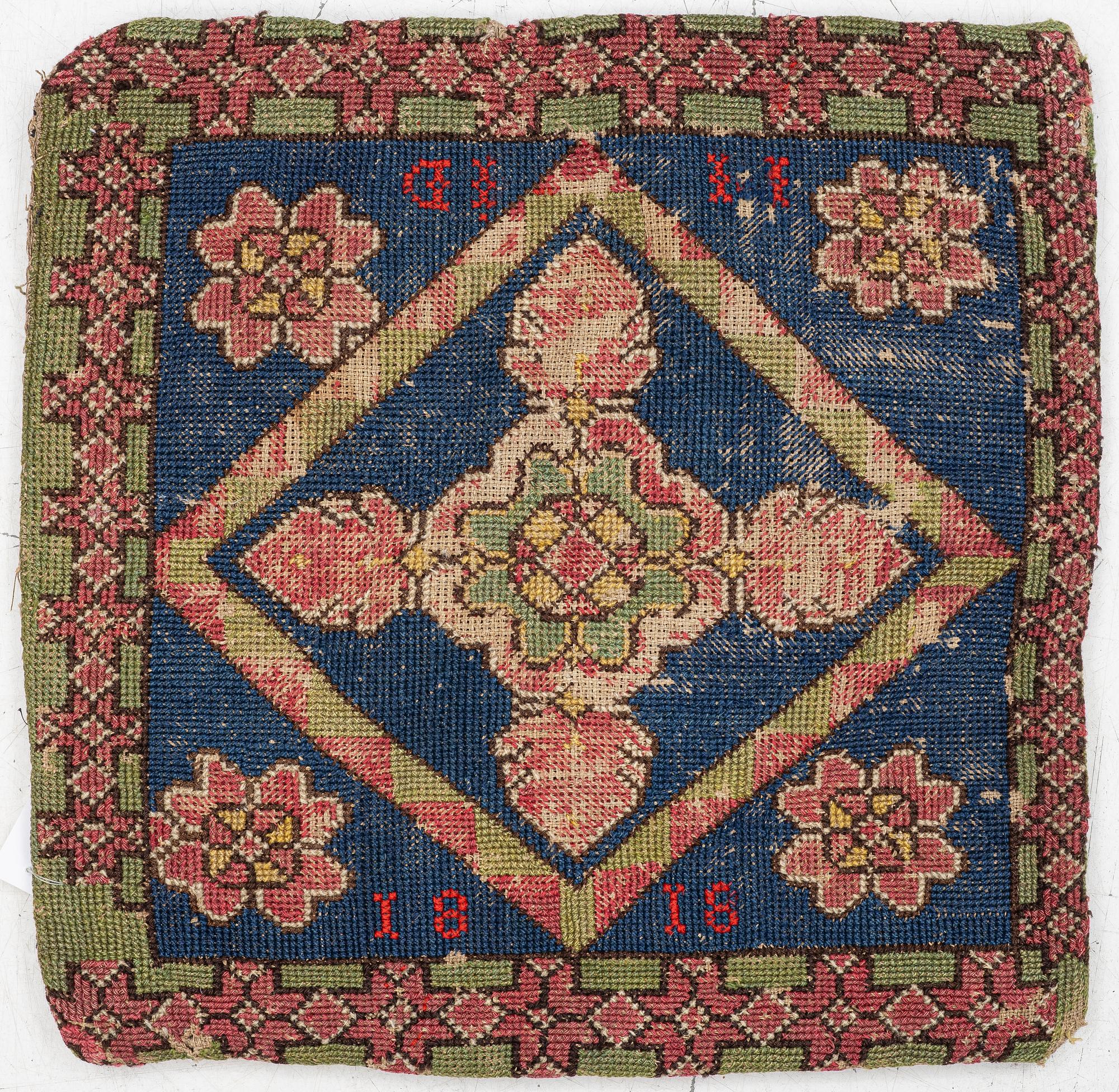Jynne (pillow) Cross stitch, Skåne, first half of the 19th century. approx. 44 x 43 cm.
