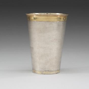 A Swedish late 17th century parcel-gilt beaker, unmarked.