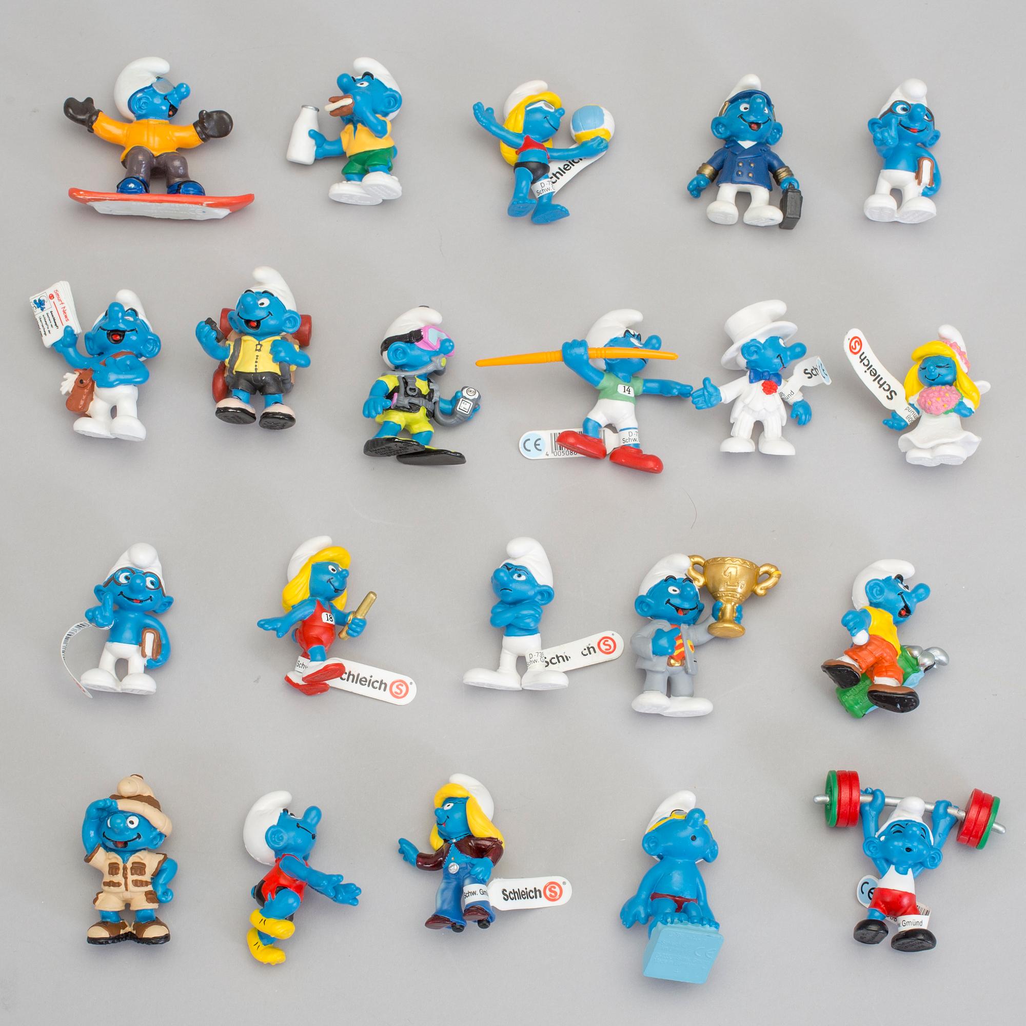 SMURFAR, 110 stycken, Schleich, mestadels 2000-tal.