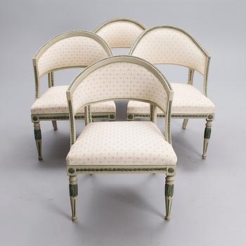 FOUR ARMCHAIRS, late gustavian, Sweden ca 1800.