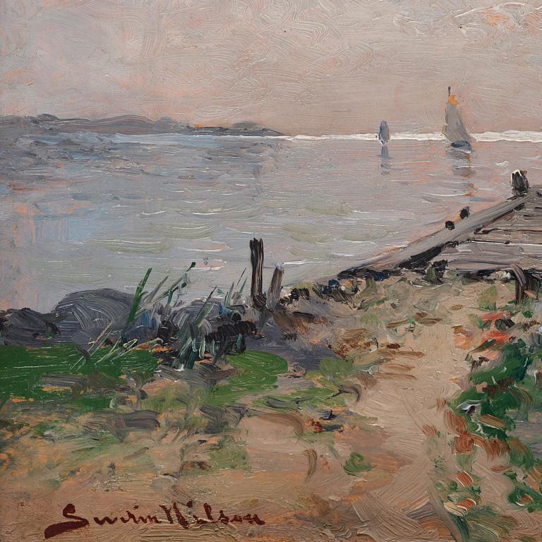 Severin Nilson, Segelbåt vid brygga.